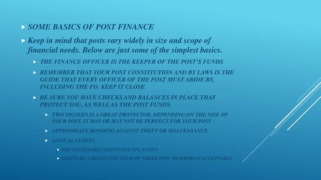 some basics of post finance