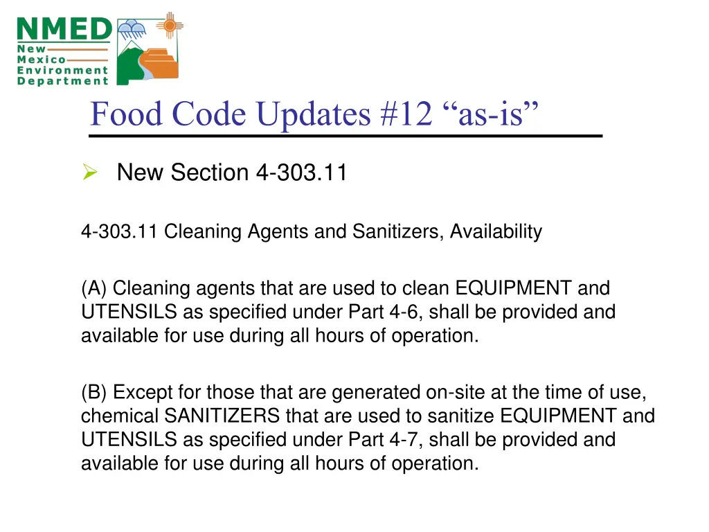 food code updates 12 as is