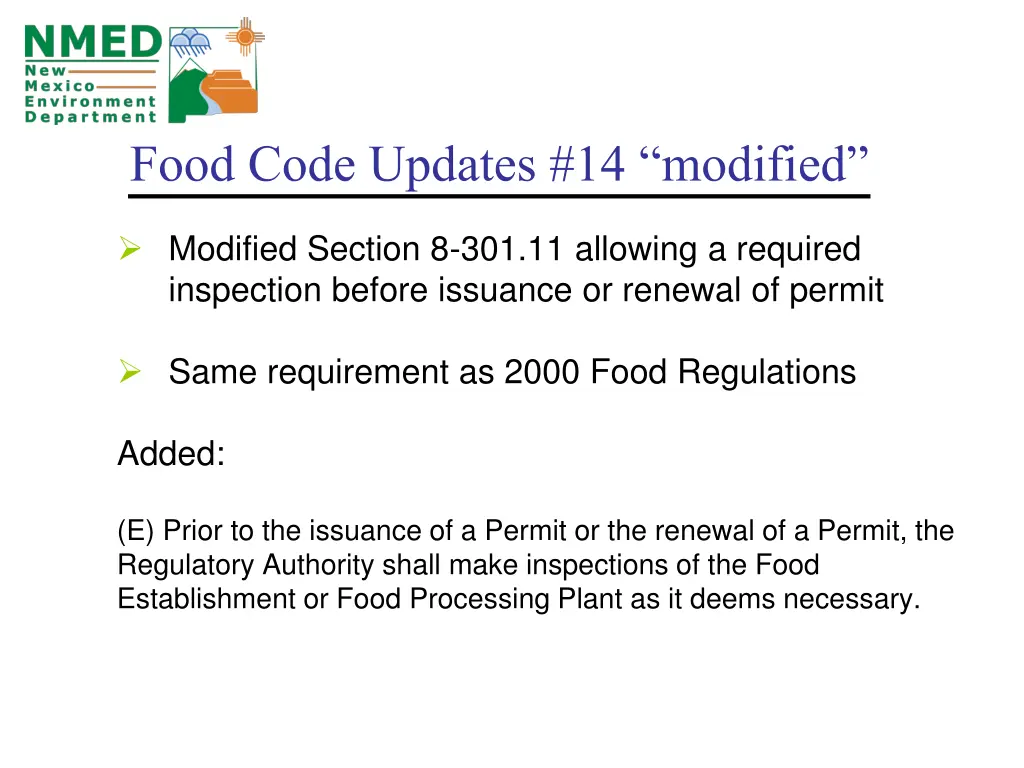 food code updates 14 modified