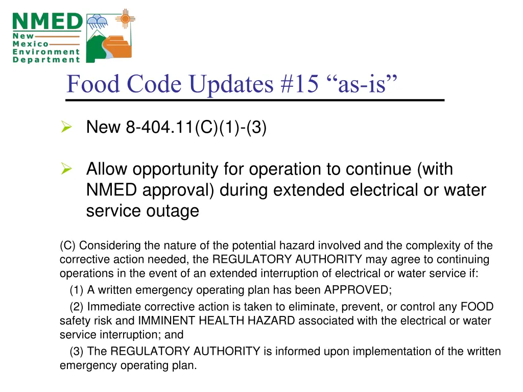 food code updates 15 as is
