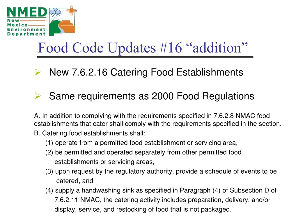 food code updates 16 addition