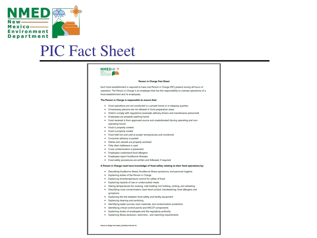 pic fact sheet