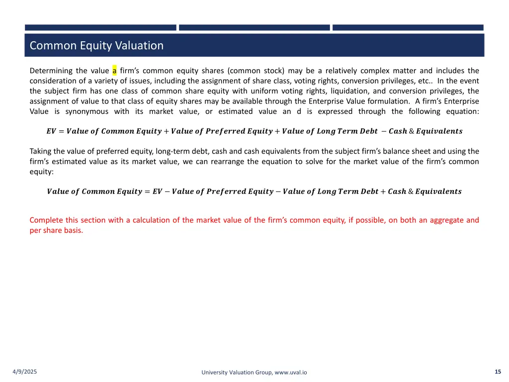 common equity valuation