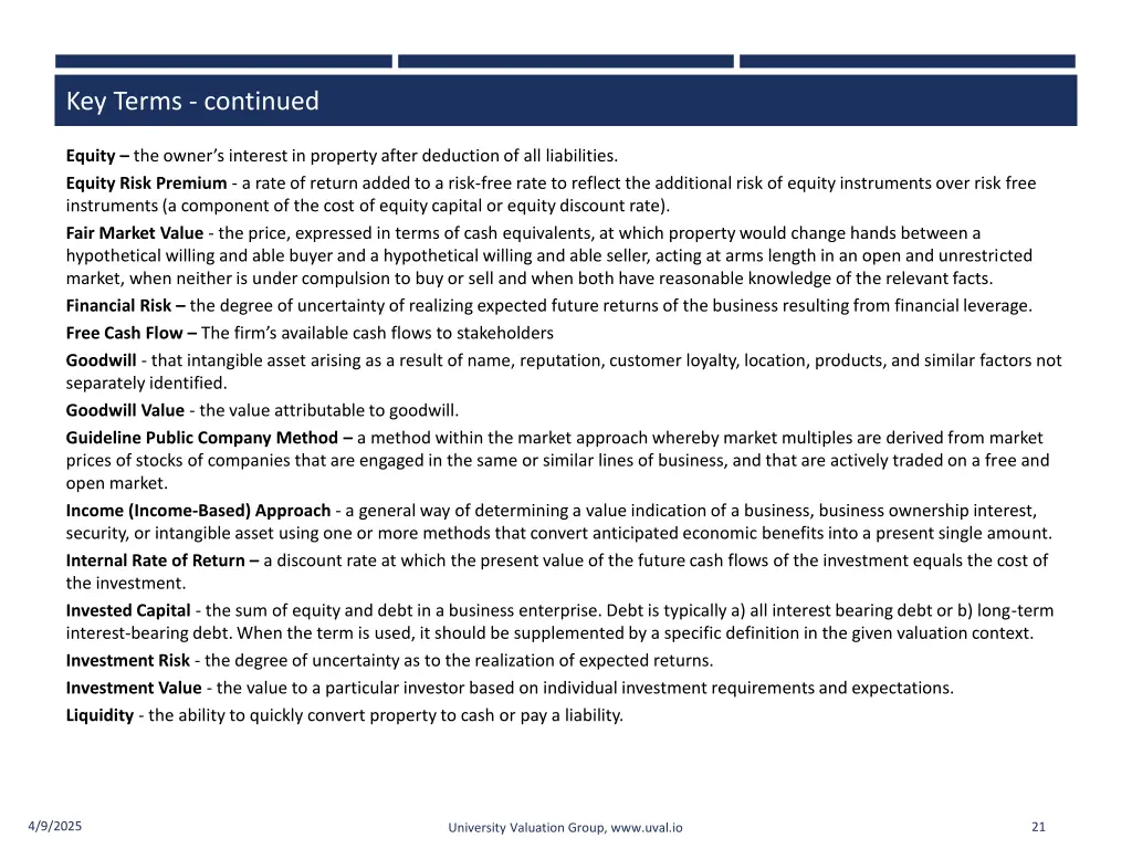 key terms continued