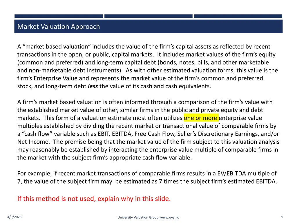 market valuation approach