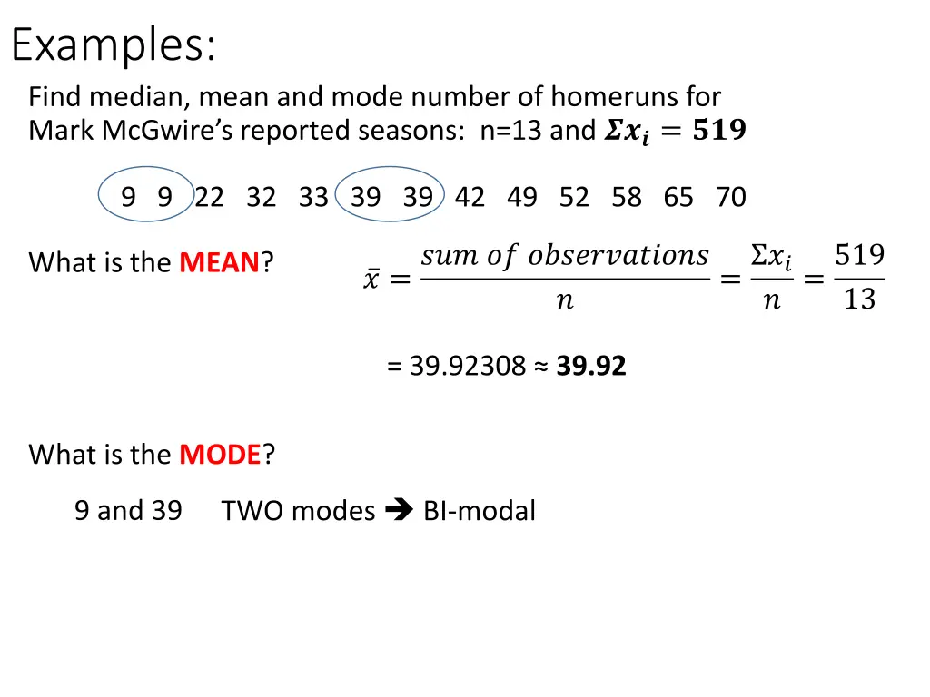 examples find median mean and mode number 1