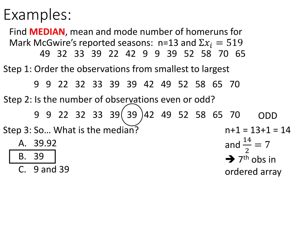 examples find median mean and mode number