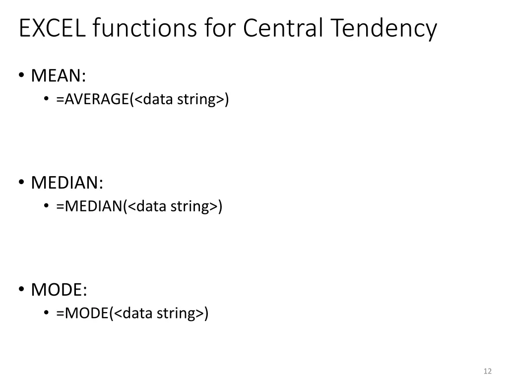 excel functions for central tendency