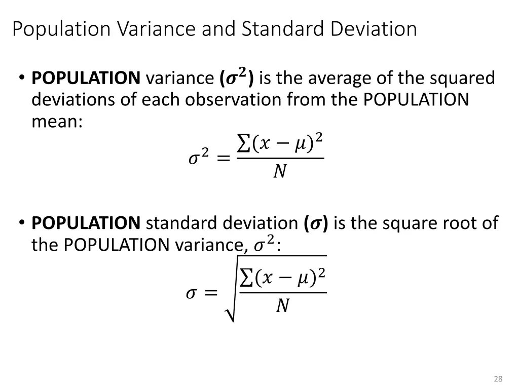 population variance and standard deviation