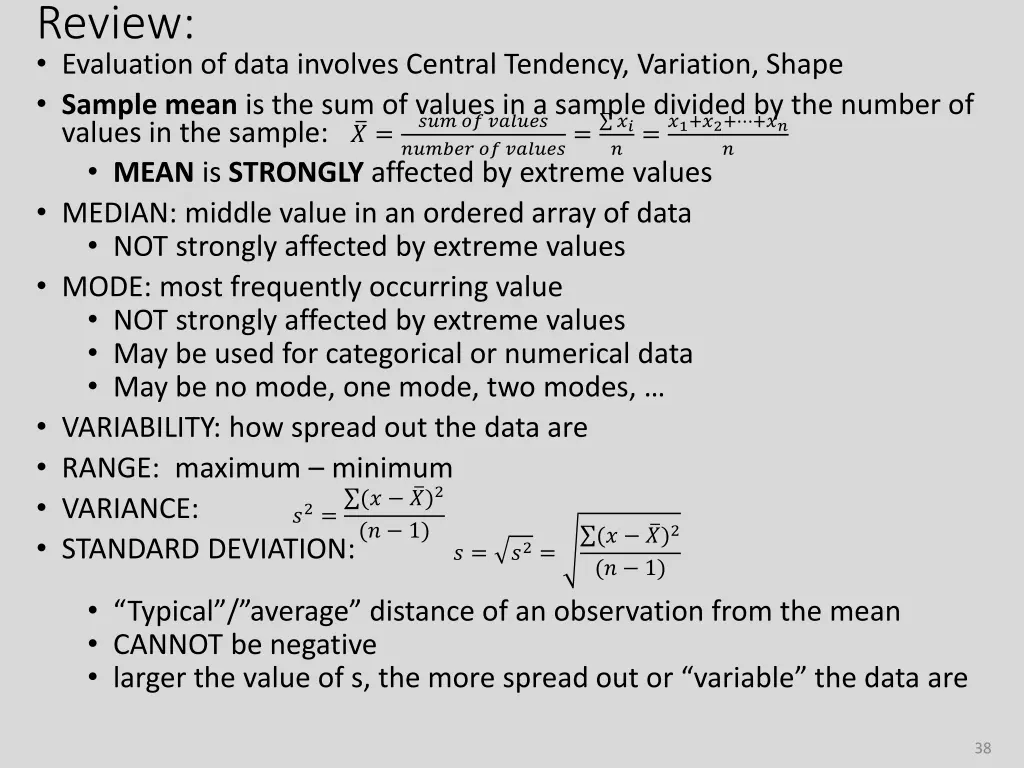 review evaluation of data involves central
