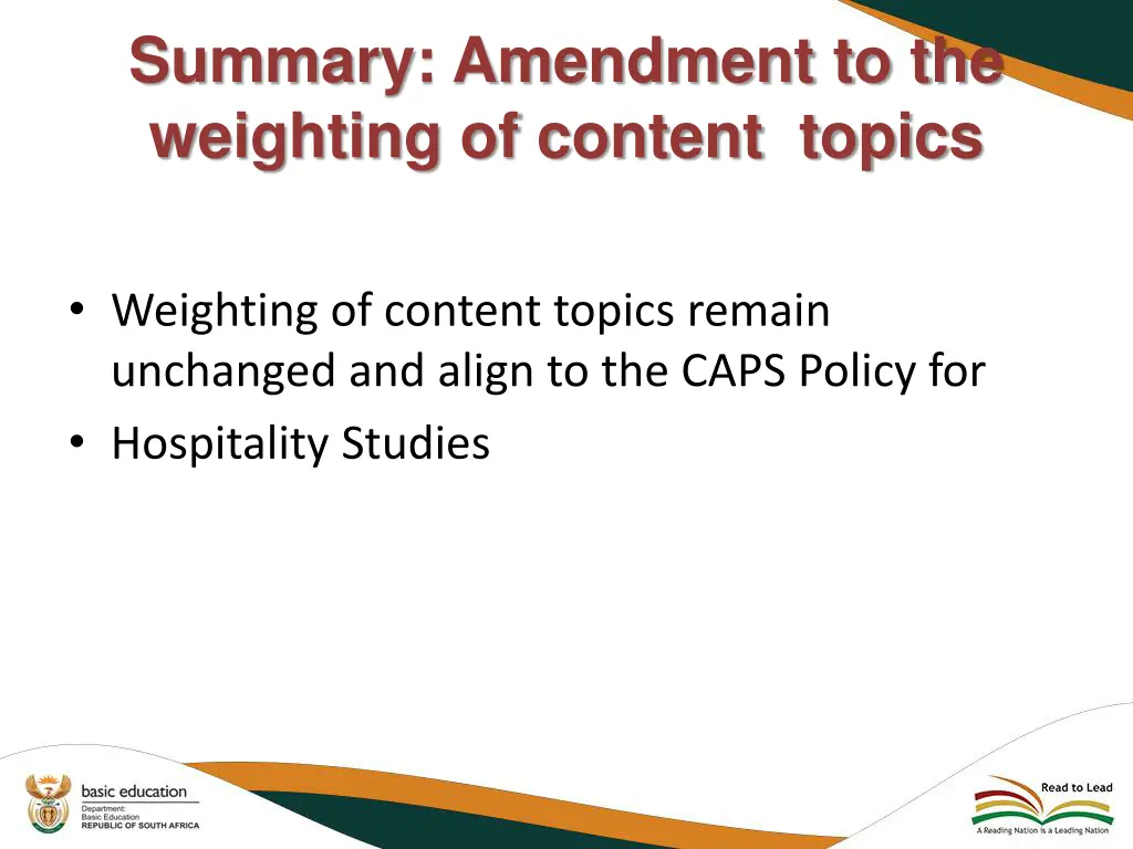 summary amendment to the weighting of content