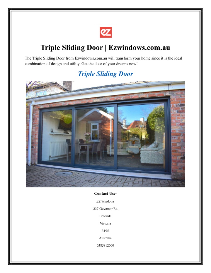 triple sliding door ezwindows com au