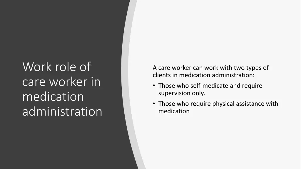 work role of care worker in medication