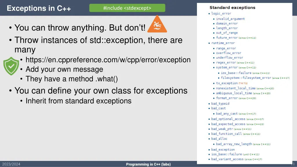 exceptions in c