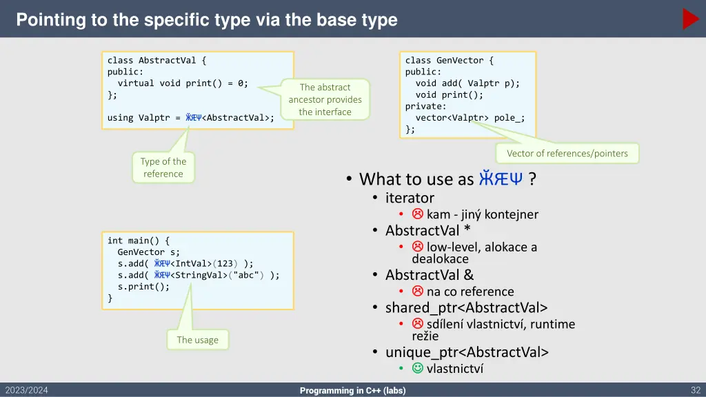 pointing to the specific type via the base type