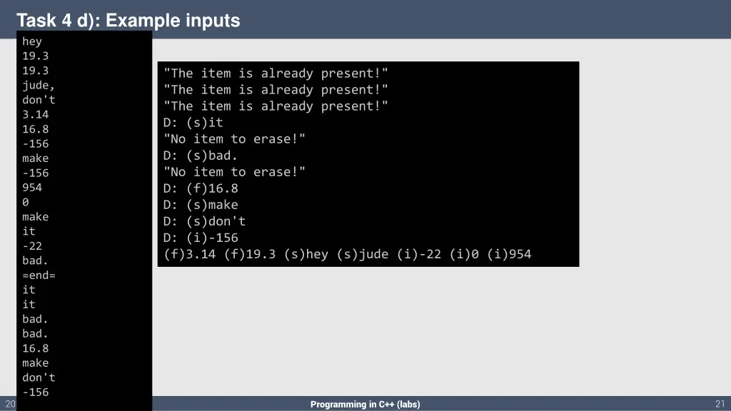 task 4 d example inputs hey 19 3 19 3 jude