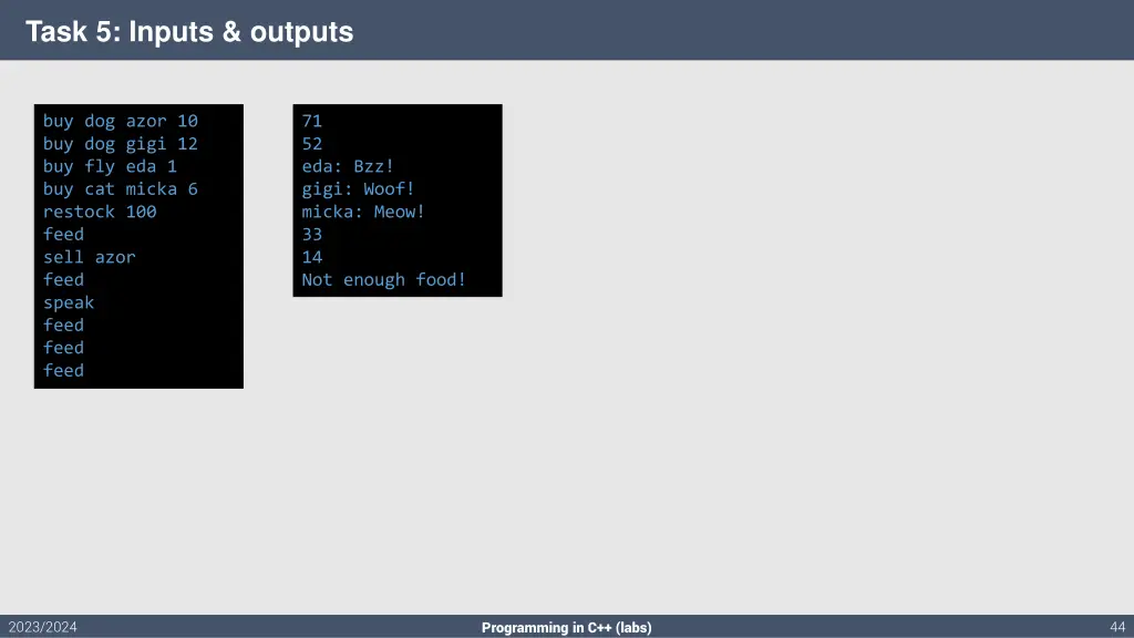 task 5 inputs outputs