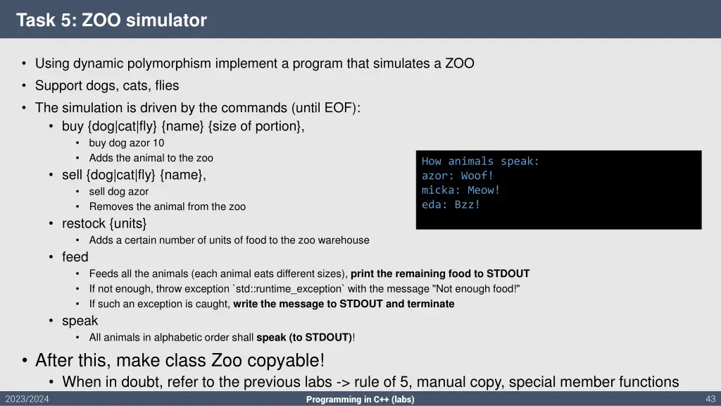 task 5 zoo simulator