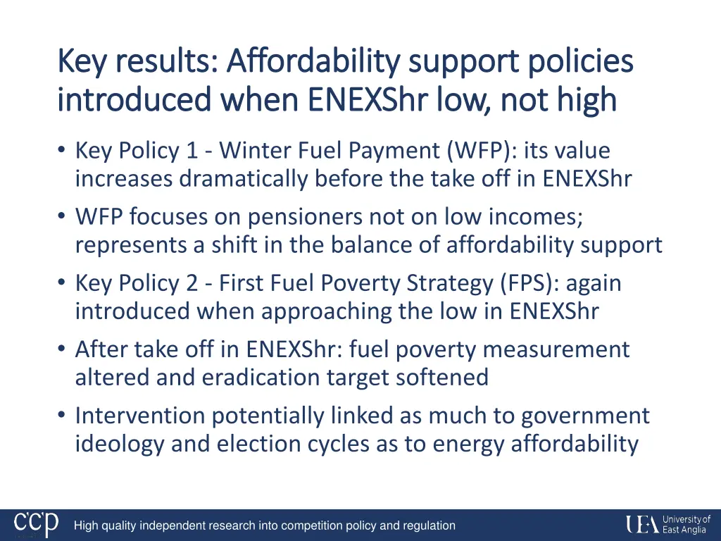 key results affordability support policies