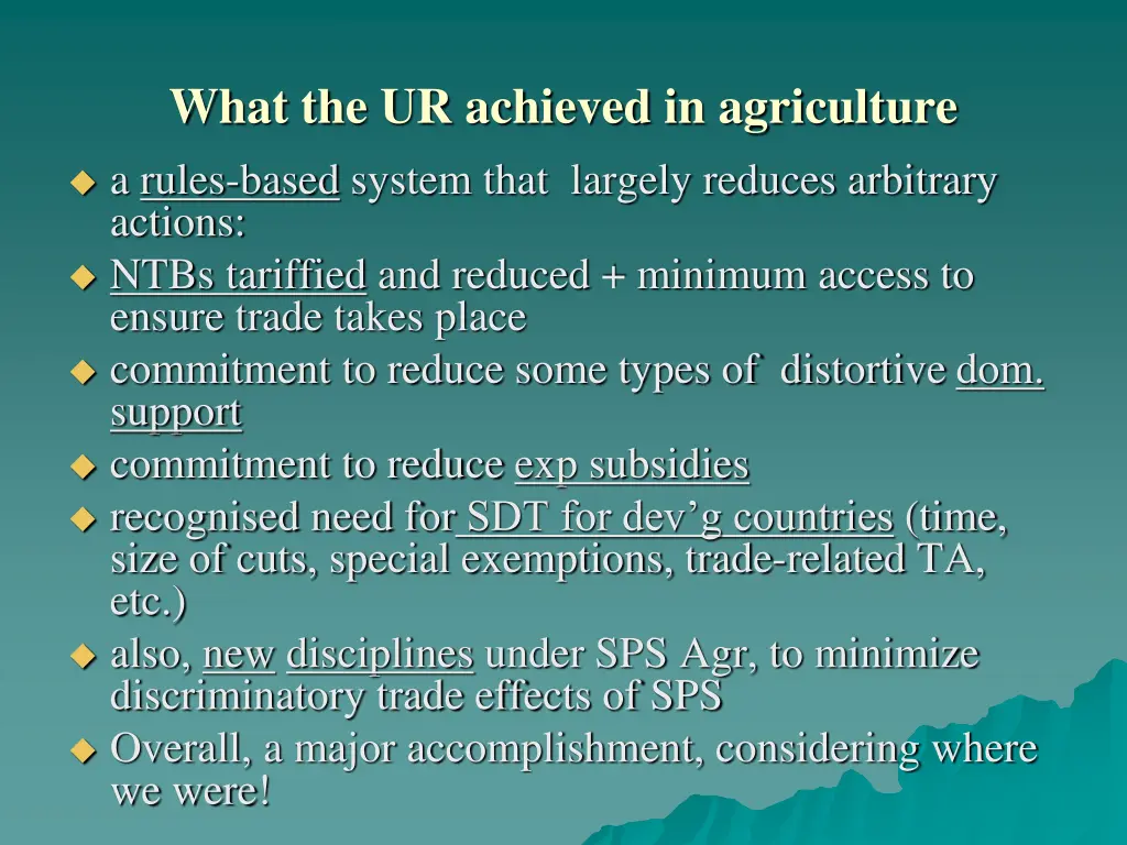 what the ur achieved in agriculture