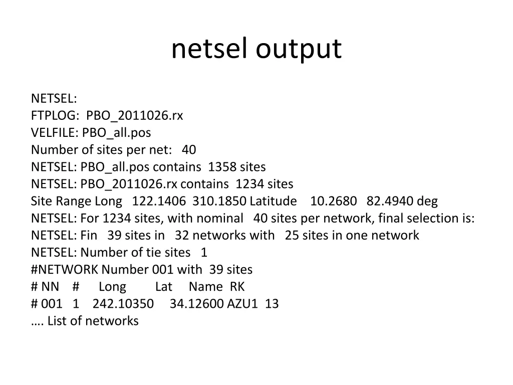 netsel output