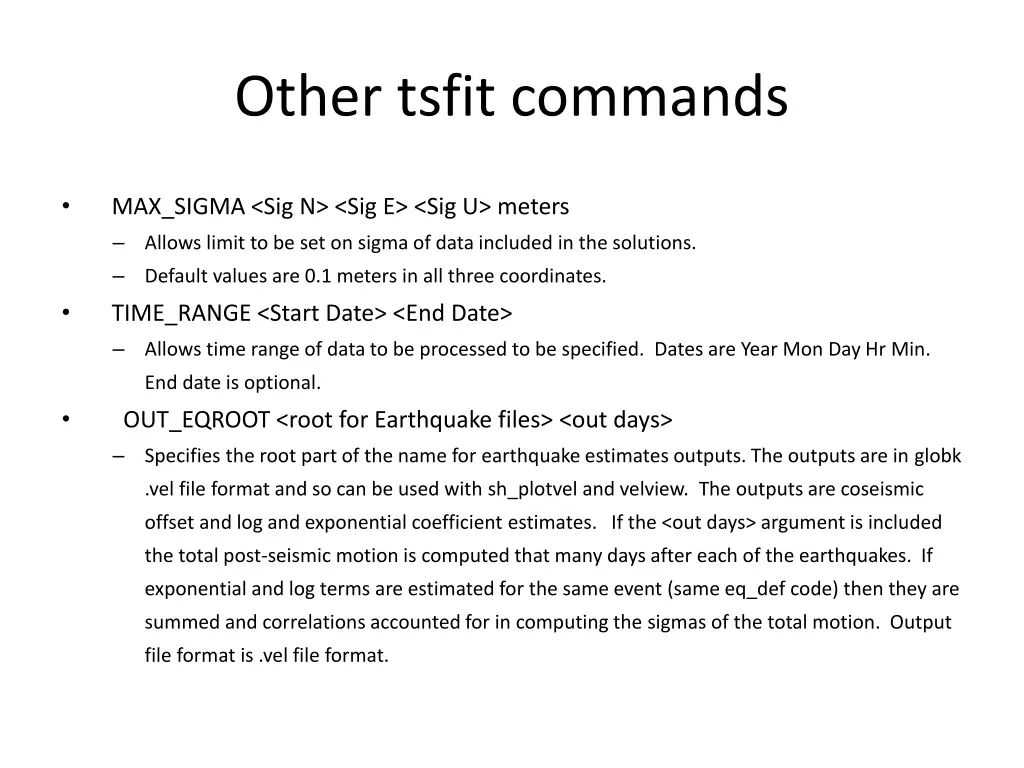 other tsfit commands 1