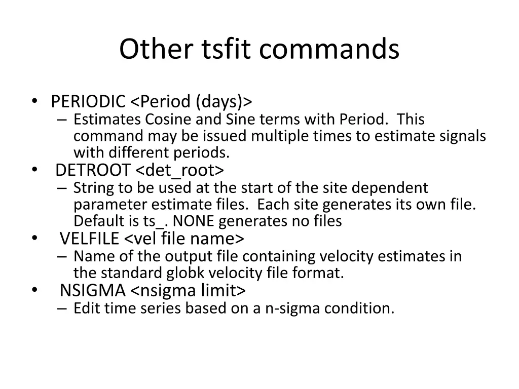 other tsfit commands