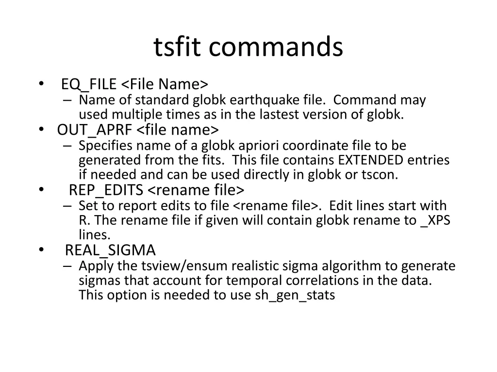 tsfit commands