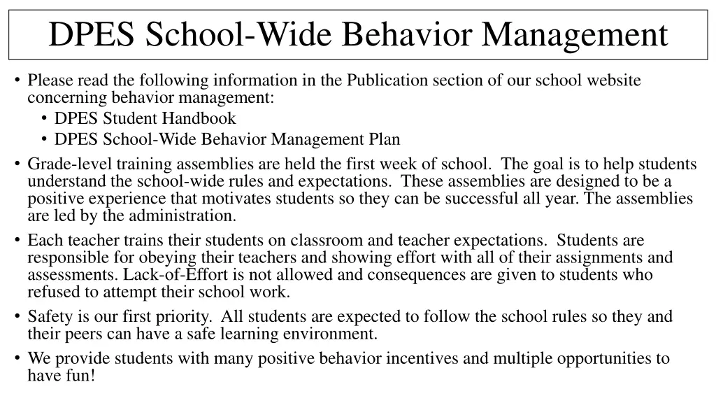 dpes school wide behavior management