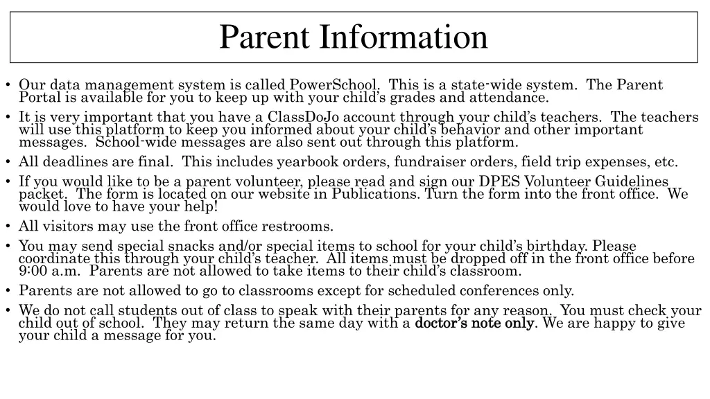 parent information