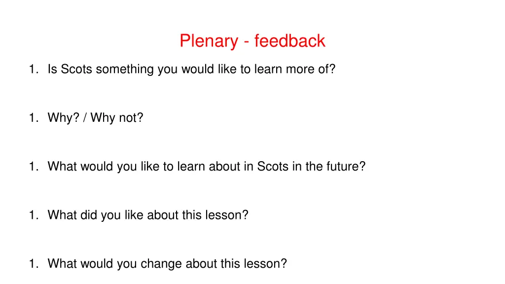 plenary feedback