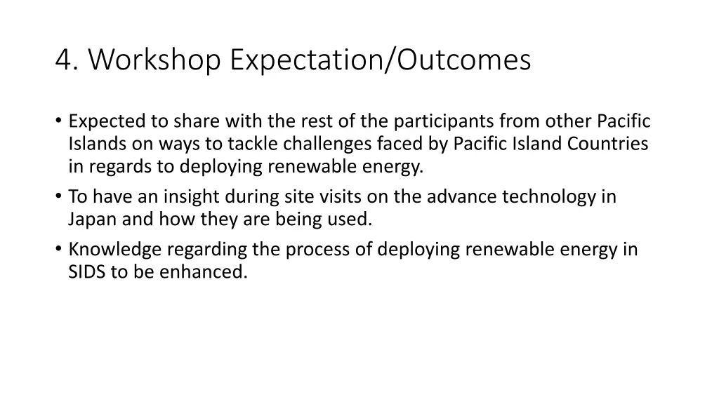 4 workshop expectation outcomes
