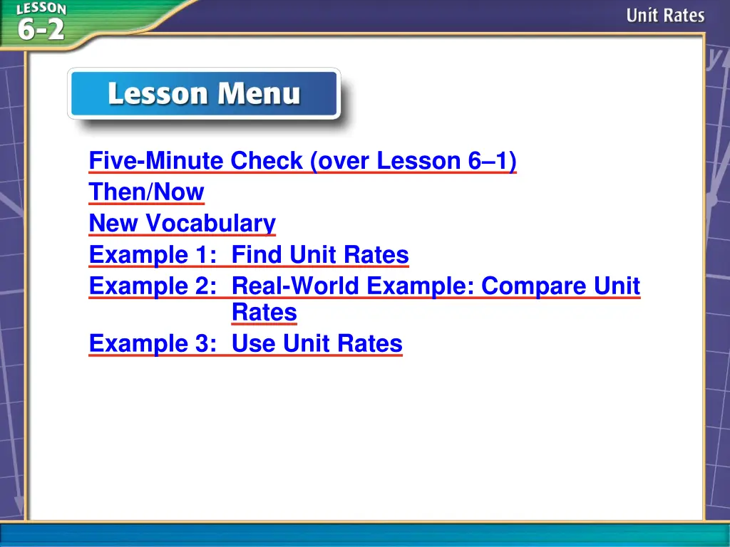 five minute check over lesson 6 1 then