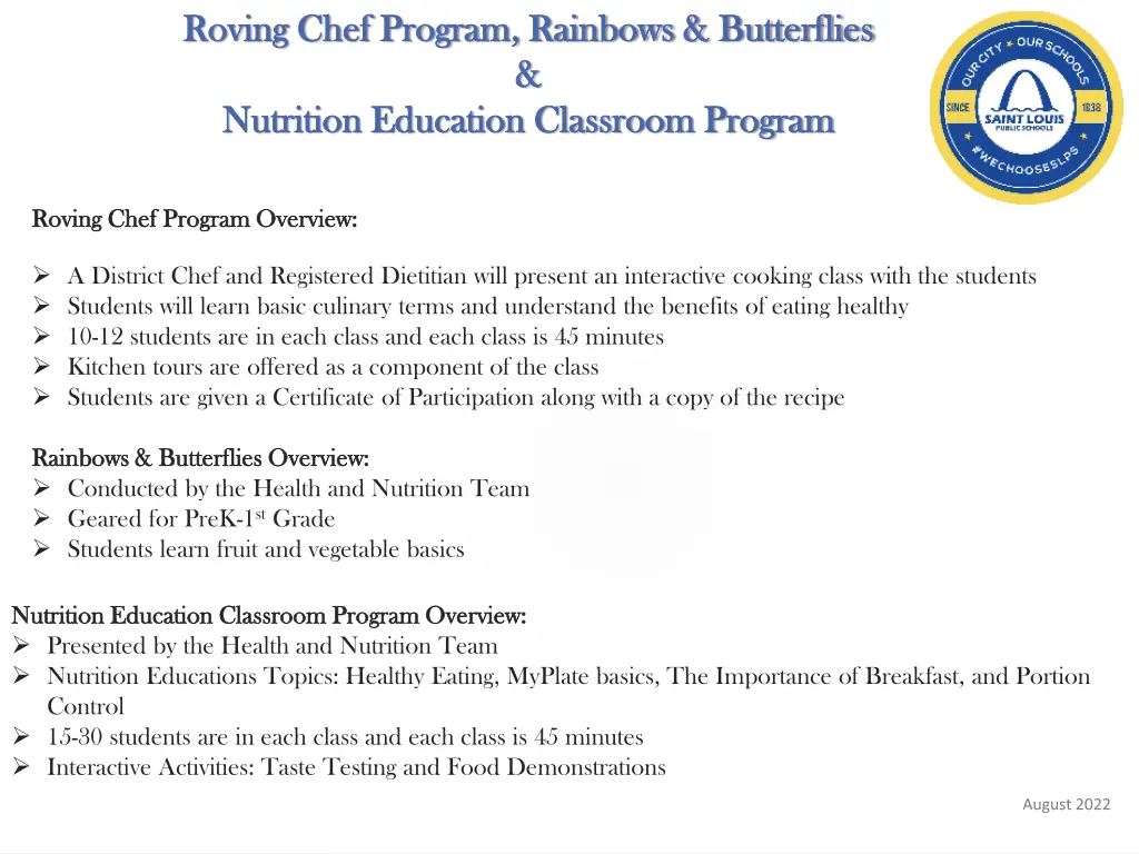 roving chef program rainbows butterflies roving