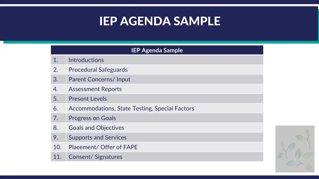 iep agenda sample