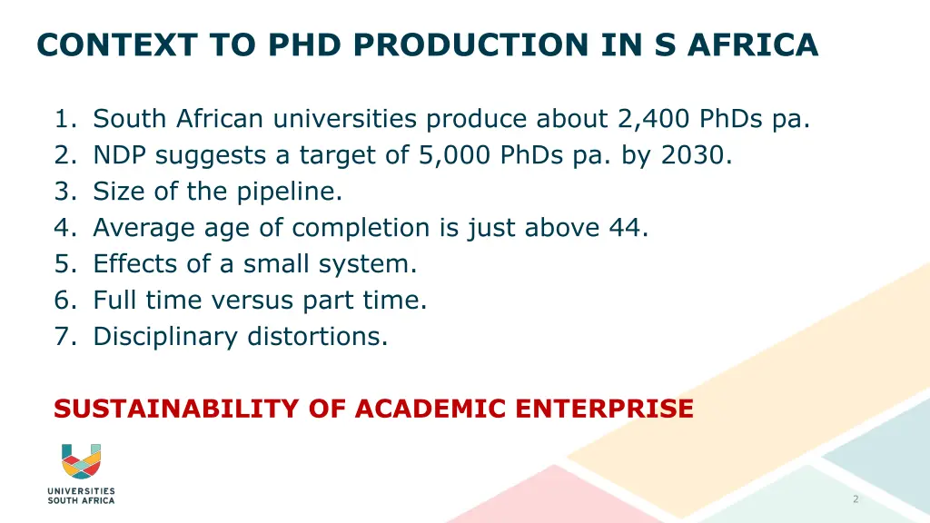 context to phd production in s africa