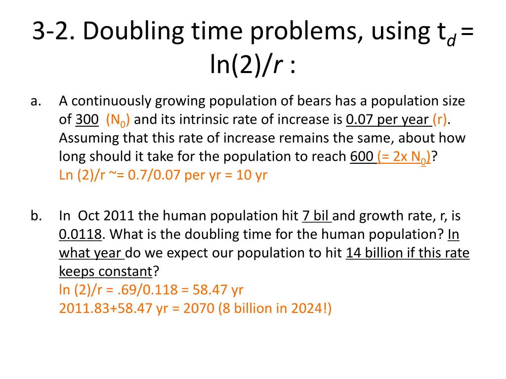3 2 doubling time problems using t d ln 2 r