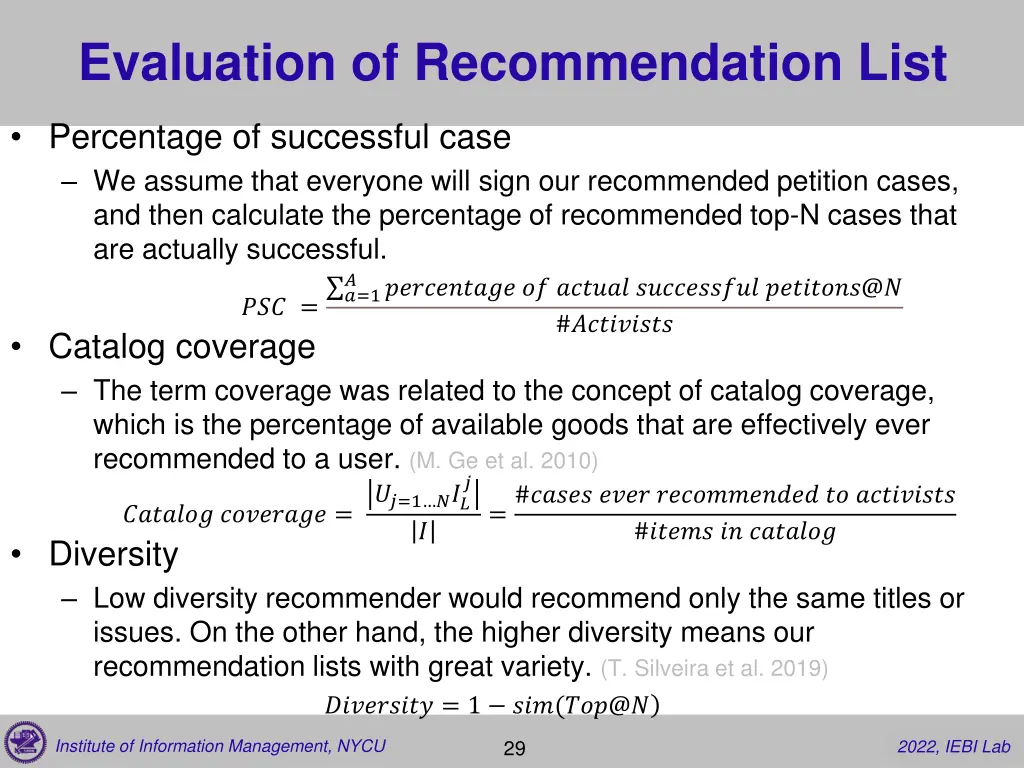evaluation of recommendation list