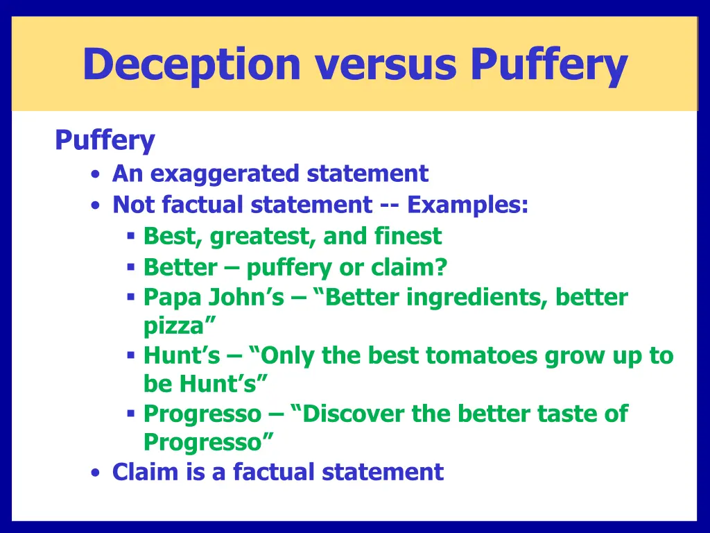 deception versus puffery