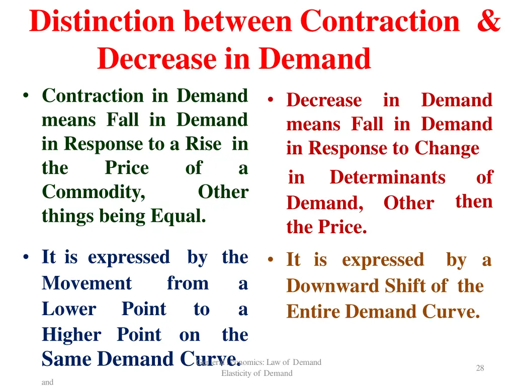 distinction between contraction decrease