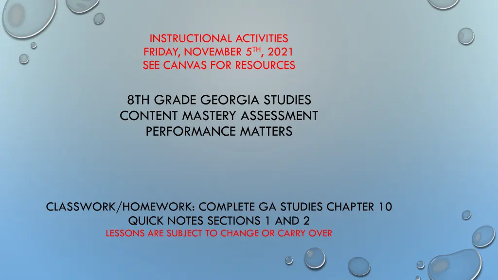 instructional activities friday november