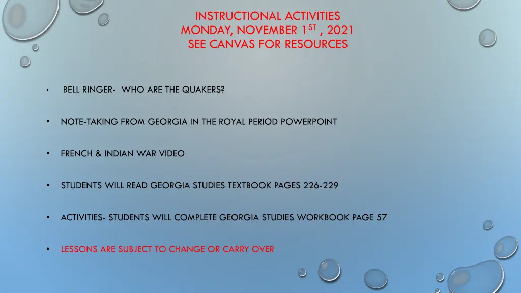 instructional activities monday november