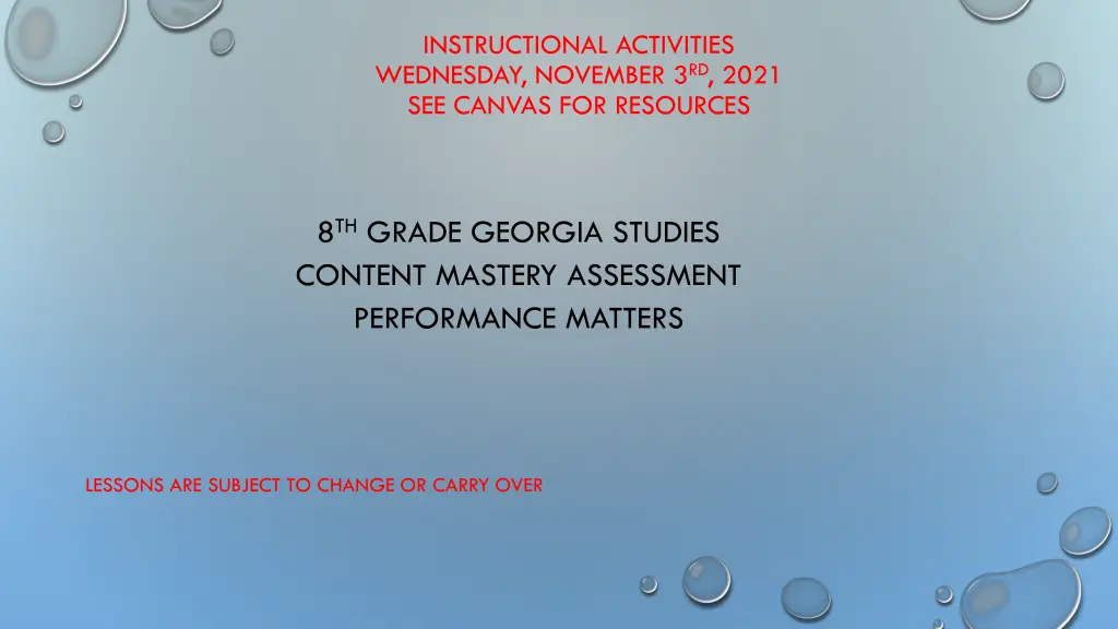 instructional activities wednesday november