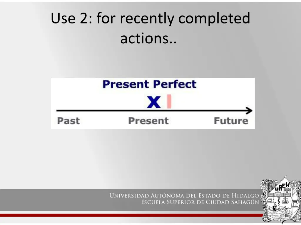 use 2 for recently completed actions