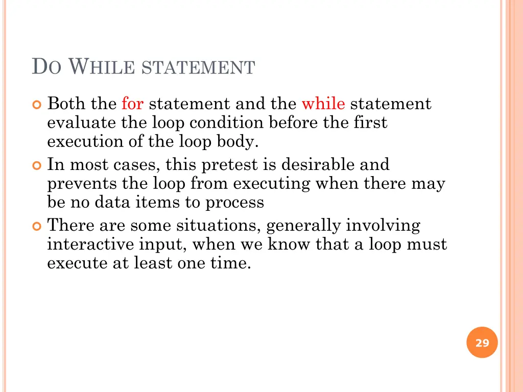 d o w hile statement