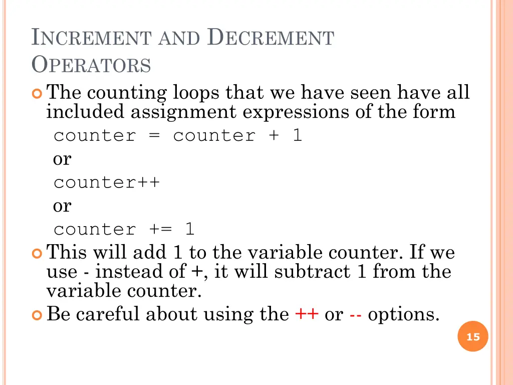 i ncrement and d ecrement o perators the counting