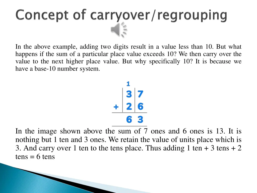 in the above example adding two digits result