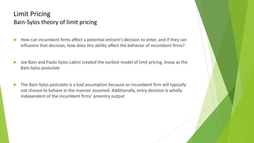 limit pricing bain sylos theory of limit pricing