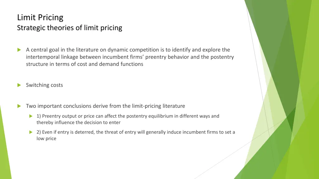 limit pricing strategic theories of limit pricing