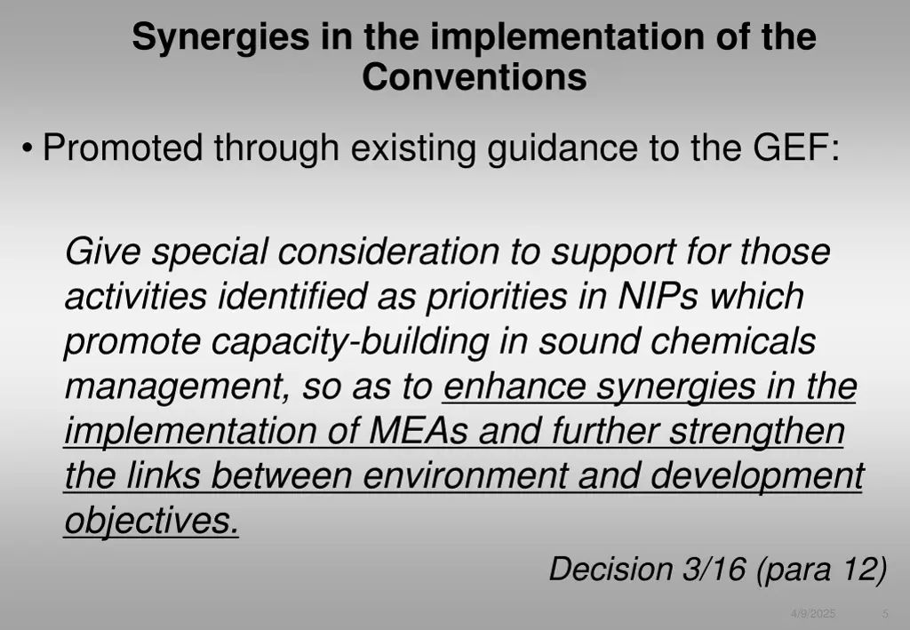 synergies in the implementation of the conventions